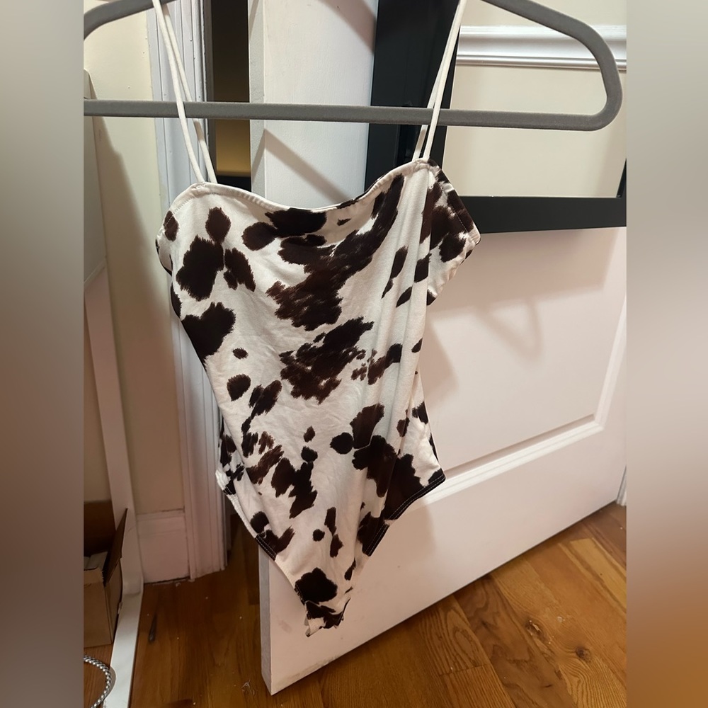 brown and white cowprint bodysuit